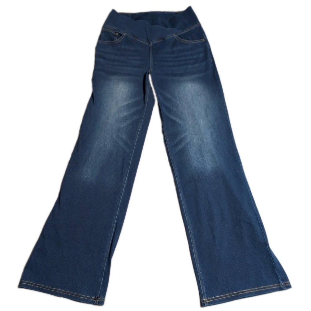 Halara Flex Jeans Womens L Blue Crossover Waist Straight Leg Stretch Pull On